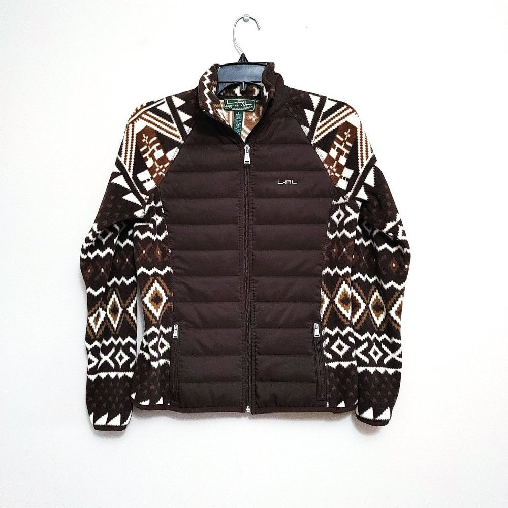 Lauren Ralph Lauren Active Fleece Quilted Jacket Womens Size Small Aztec Brown